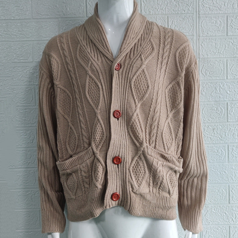 Men's Winter Solid Color Long Sleeve Knitted Coat