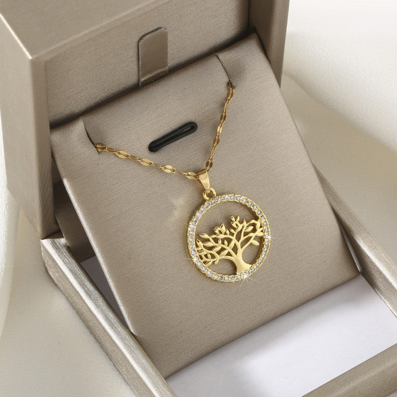 Copper Micro Inlaid Zircon Lucky Tree Necklace