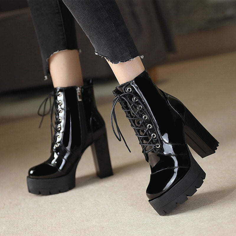 Martin Platform Lace-up Patent Leather Boots