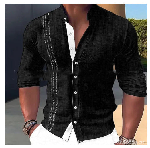 Men's Fashion Stand Collar Button Long Sleeve Shirt