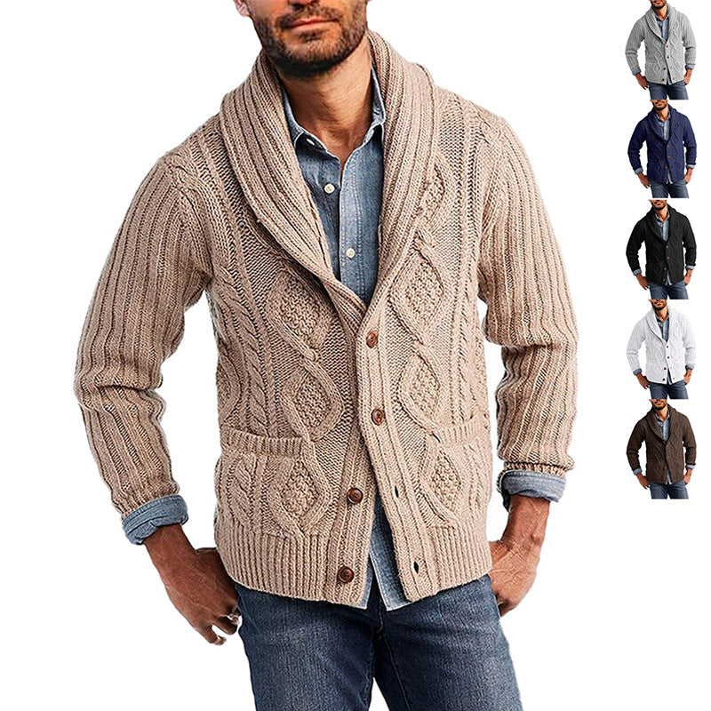 Men's Winter Solid Color Long Sleeve Knitted Coat