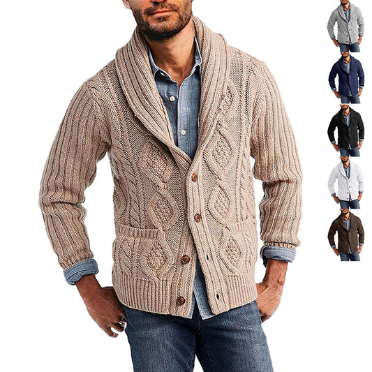 Men's Winter Solid Color Long Sleeve Knitted Coat