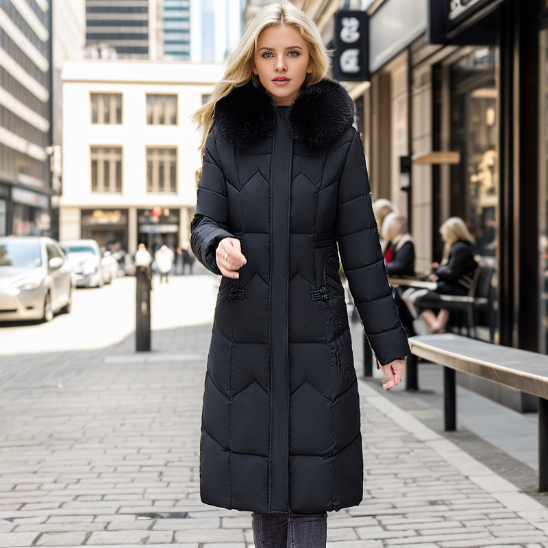 Winter Long Coat With Thickened Fur Collar Straight Slim
