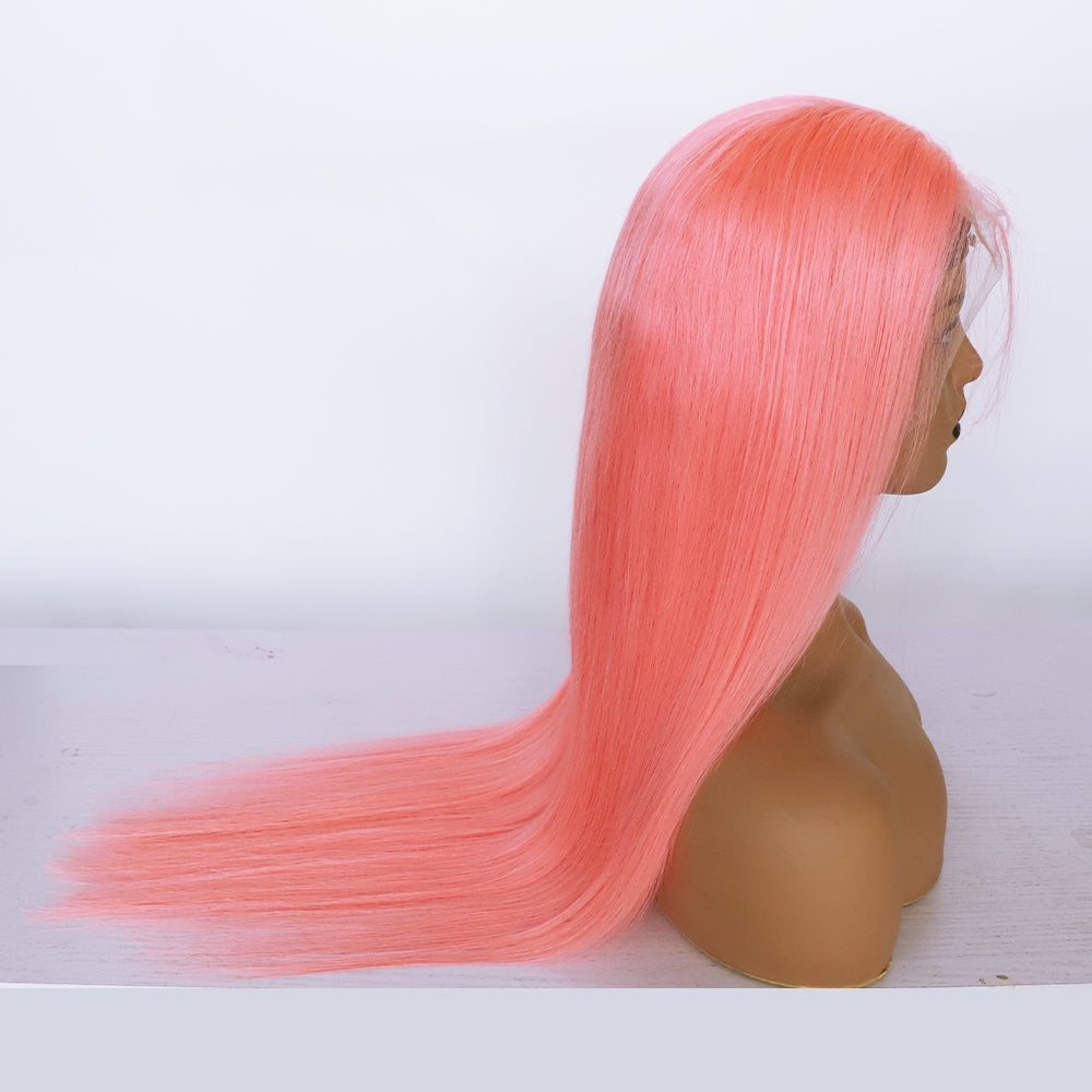 Light Pink Straight Human Hair 13x4 Front Lace