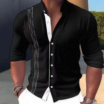 Men's Fashion Stand Collar Button Long Sleeve Shirt