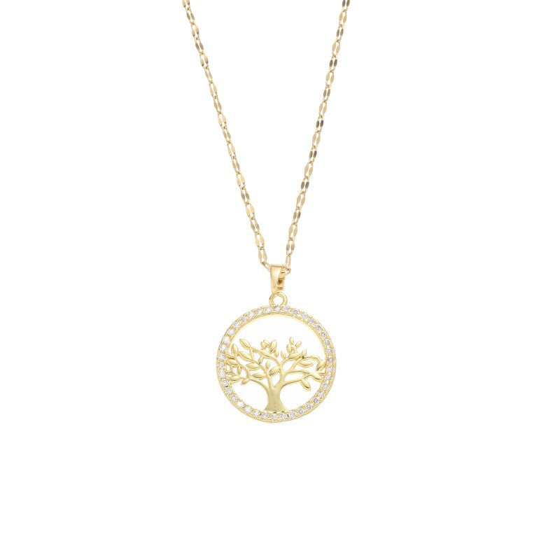 Copper Micro Inlaid Zircon Lucky Tree Necklace