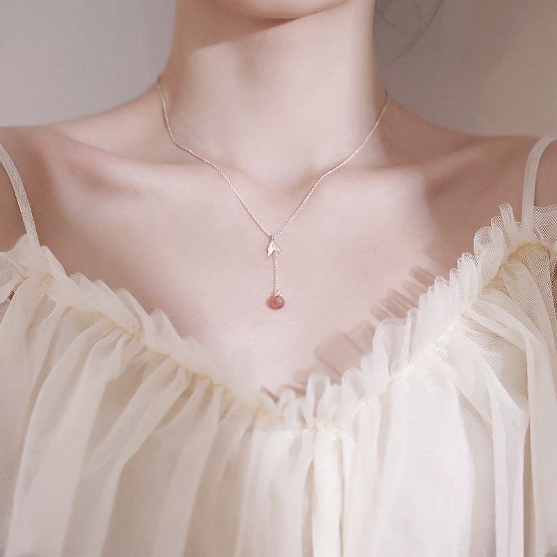 New Sweet Elegance Fishtail Strawberry Quartz Necklace