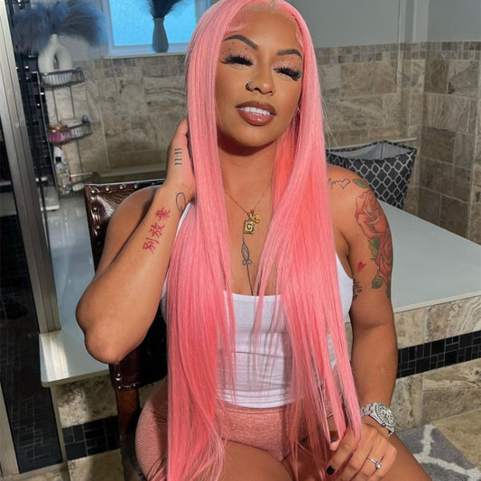 Light Pink Straight Human Hair 13x4 Front Lace