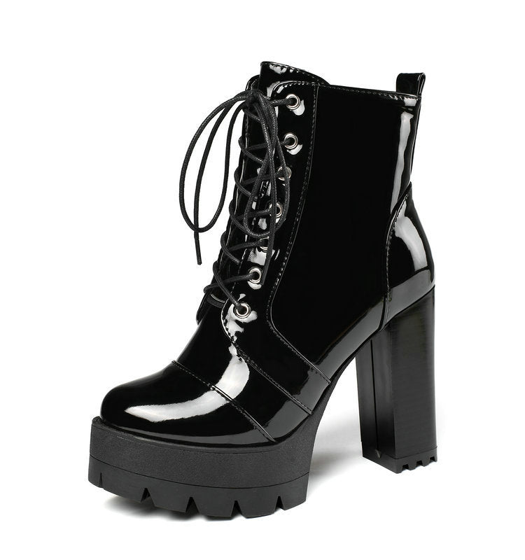 Martin Platform Lace-up Patent Leather Boots