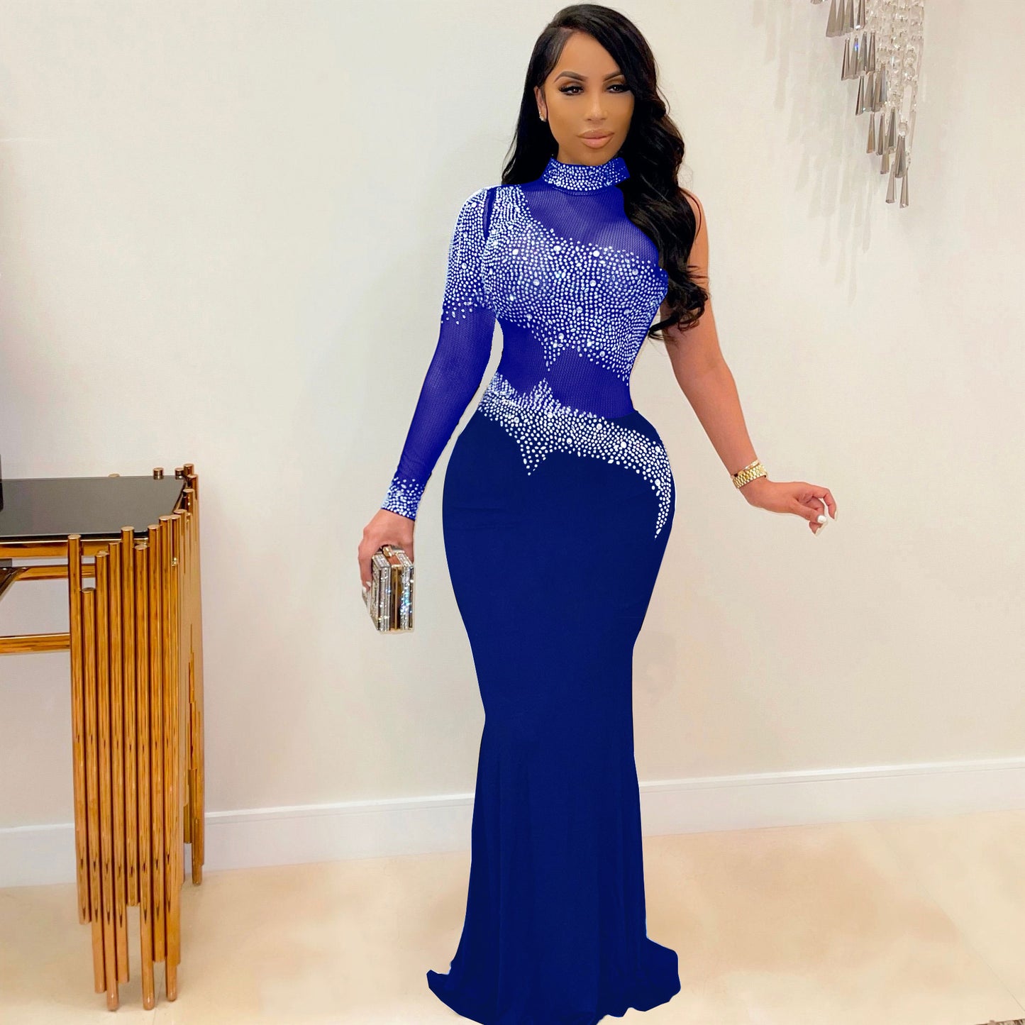 Hot Diamond Mesh Maxi Dress