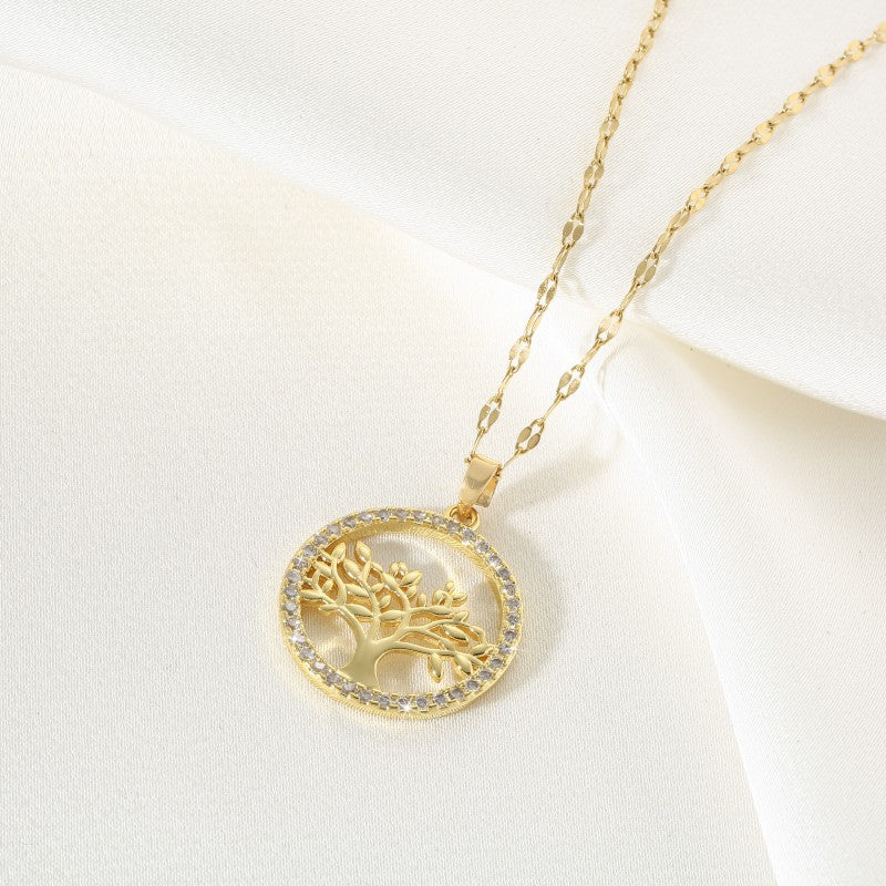 Copper Micro Inlaid Zircon Lucky Tree Necklace