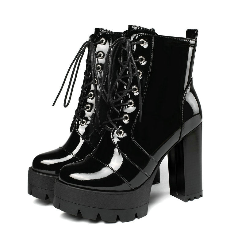 Martin Platform Lace-up Patent Leather Boots