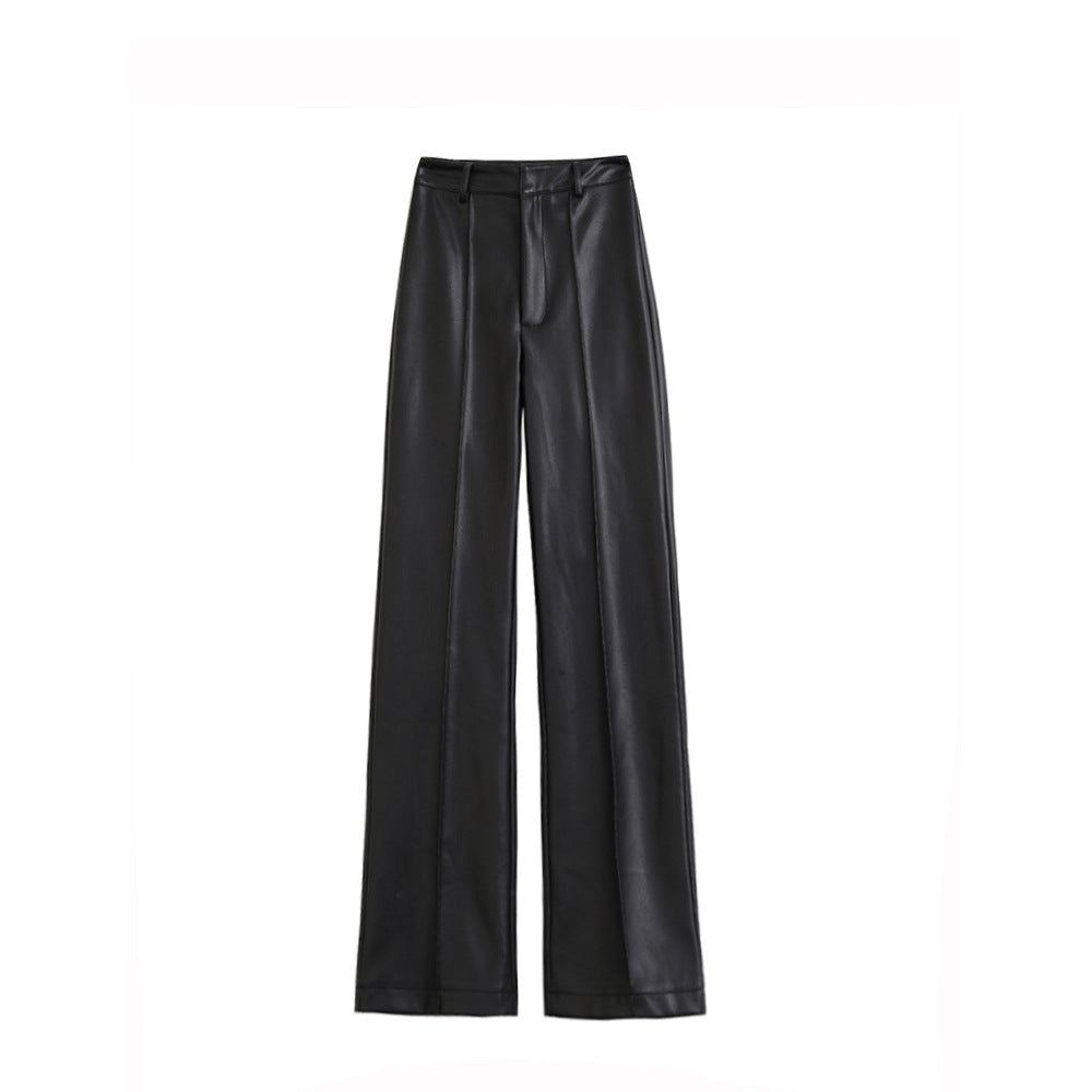 Women's Black Wide Leg PU Pants