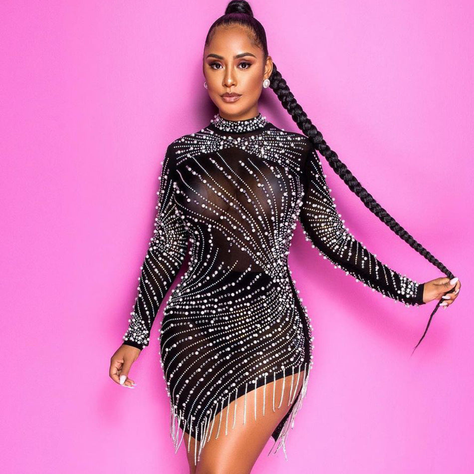 Rhinestone Stretch Party Dress