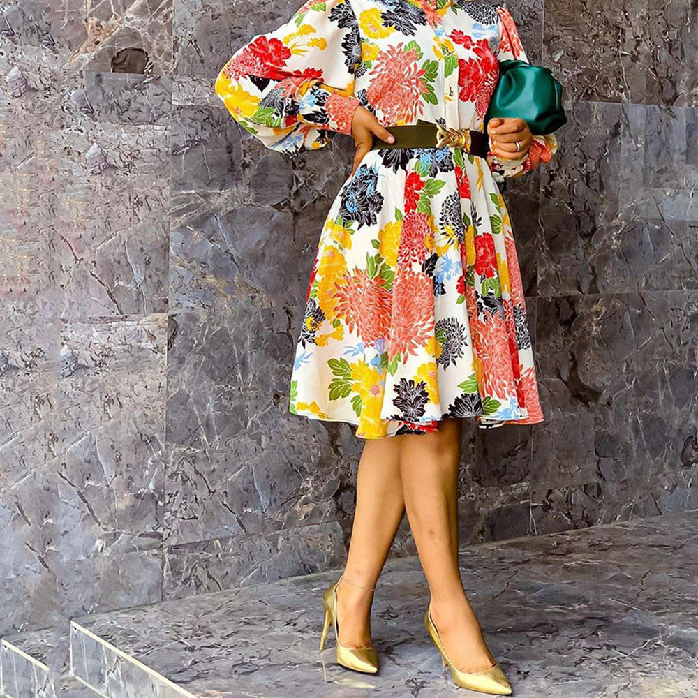 Mid-length Pullover Long-sleeve Printed Slim Fit Dress