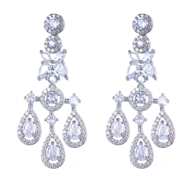 Banquet Long Elegant Copper Micro Inlaid Zircon Earrings