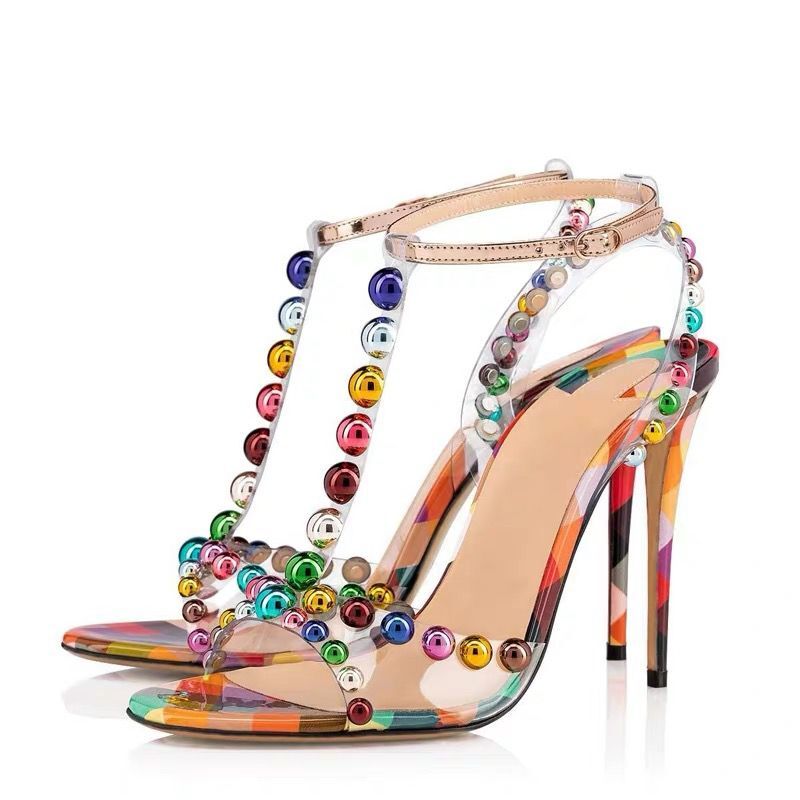 Multil Beaded T-strap Sandals