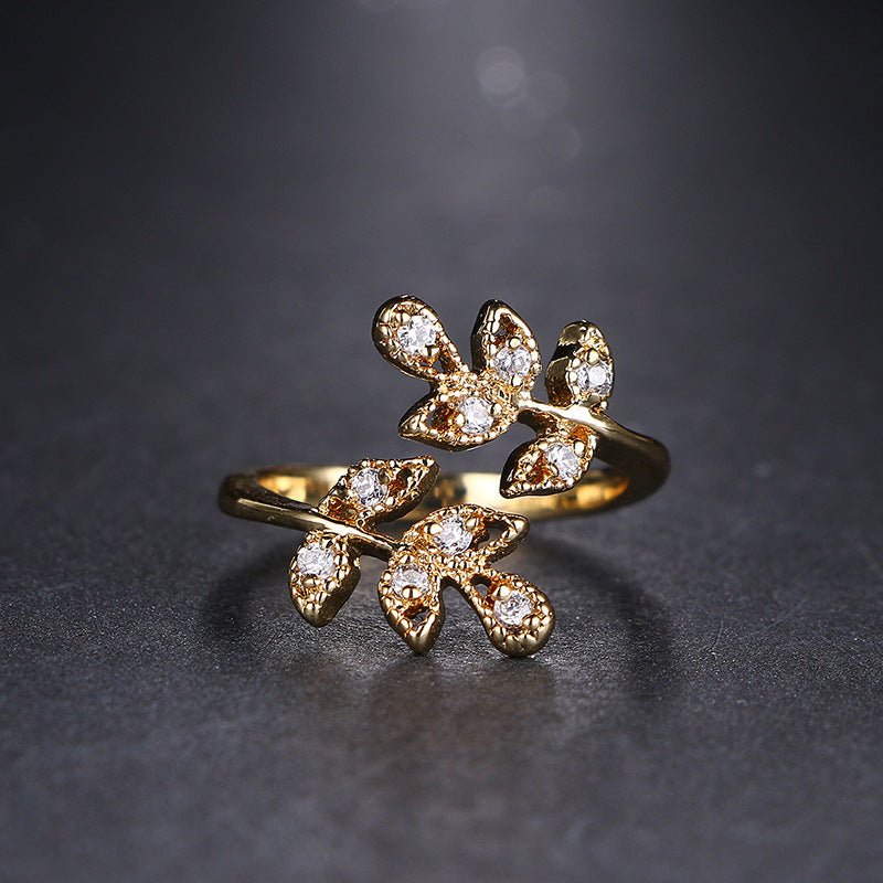 Fashion Leaf-shaped Open Ring 18K Gold Plated
