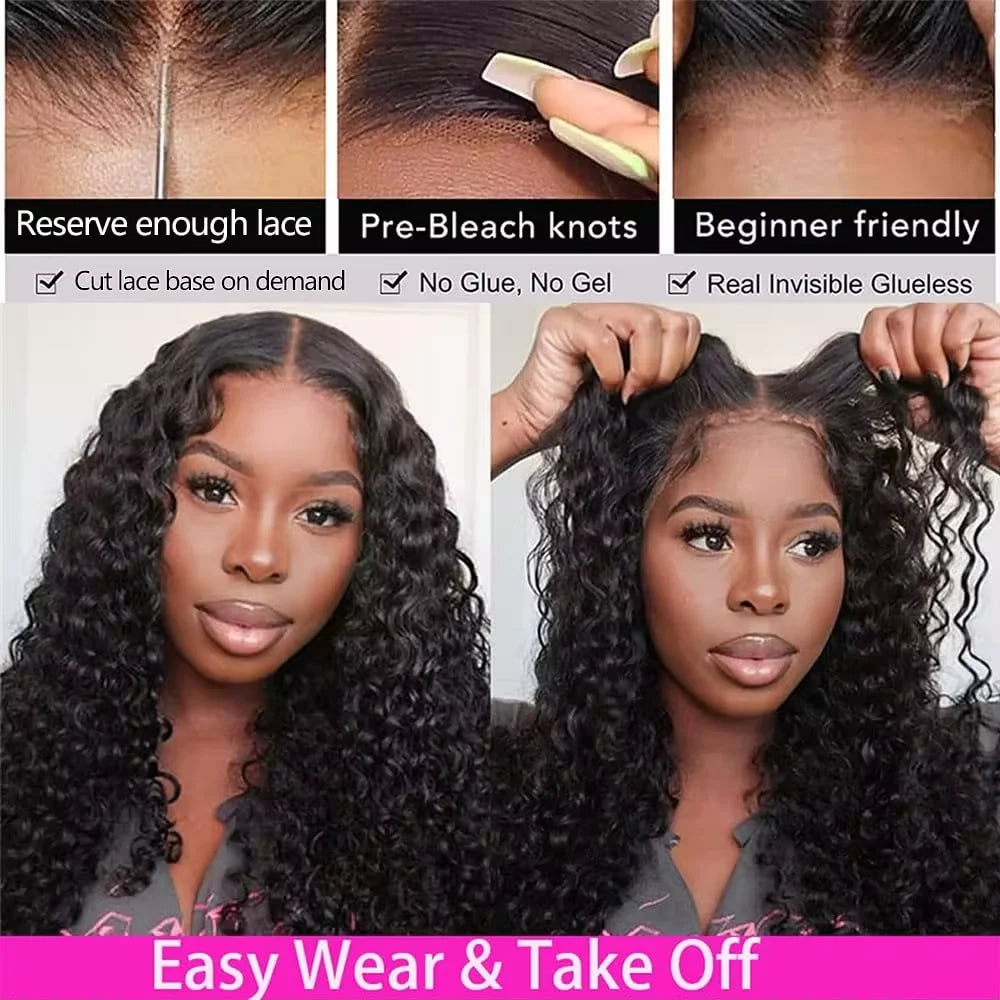 Deep Wave 6x4 Glueless Wig Human Hair Ready To Wear Lace Frontal Curly Highlight Ombre 4/27 Preplucked Hairline Pre Cut