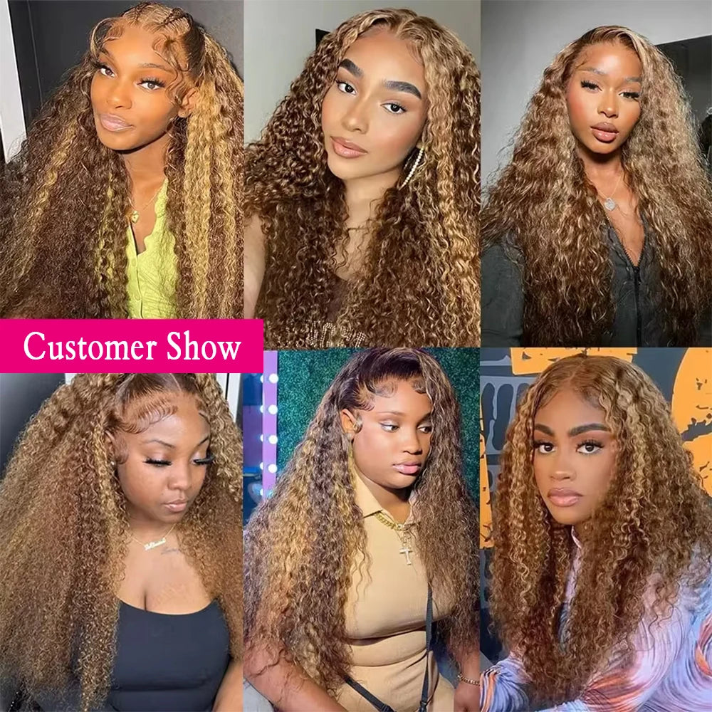 Deep Wave 6x4 Glueless Wig Human Hair Ready To Wear Lace Frontal Curly Highlight Ombre 4/27 Preplucked Hairline Pre Cut