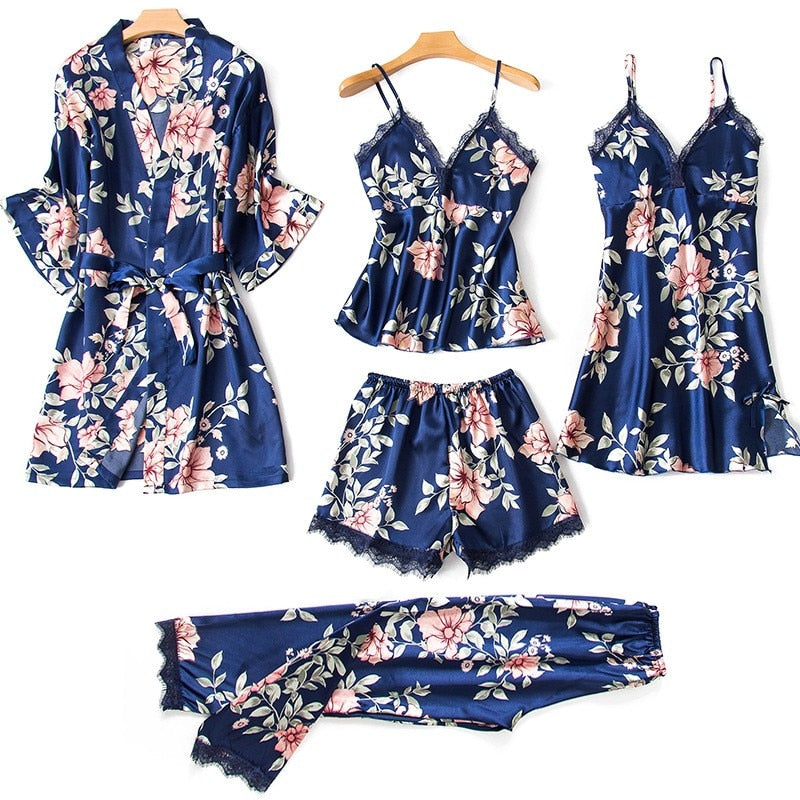 Sexy Lady Women Satin Short KimonoRobe Pajamas Bathrobe Print Floral Sleepwear