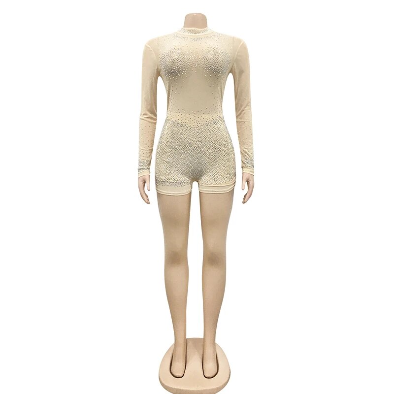 Women Romper Long Sleeve See Through