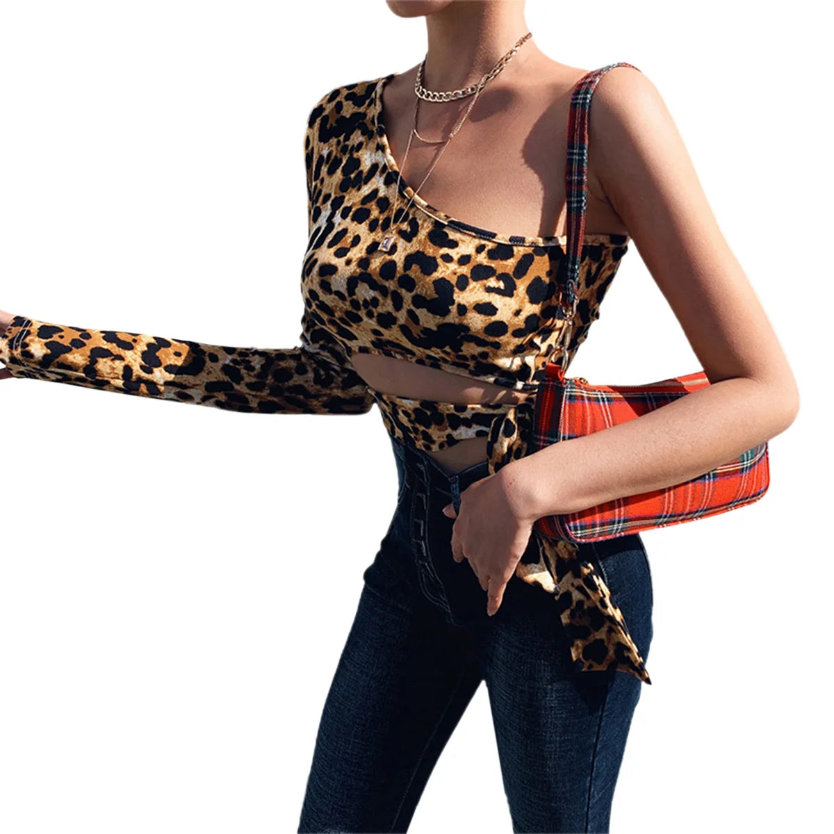 Leopard Print One Shoulder Top