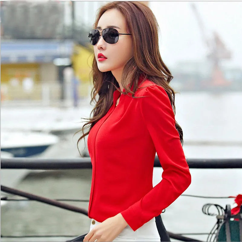 Slim Chiffon Blouse V Neck