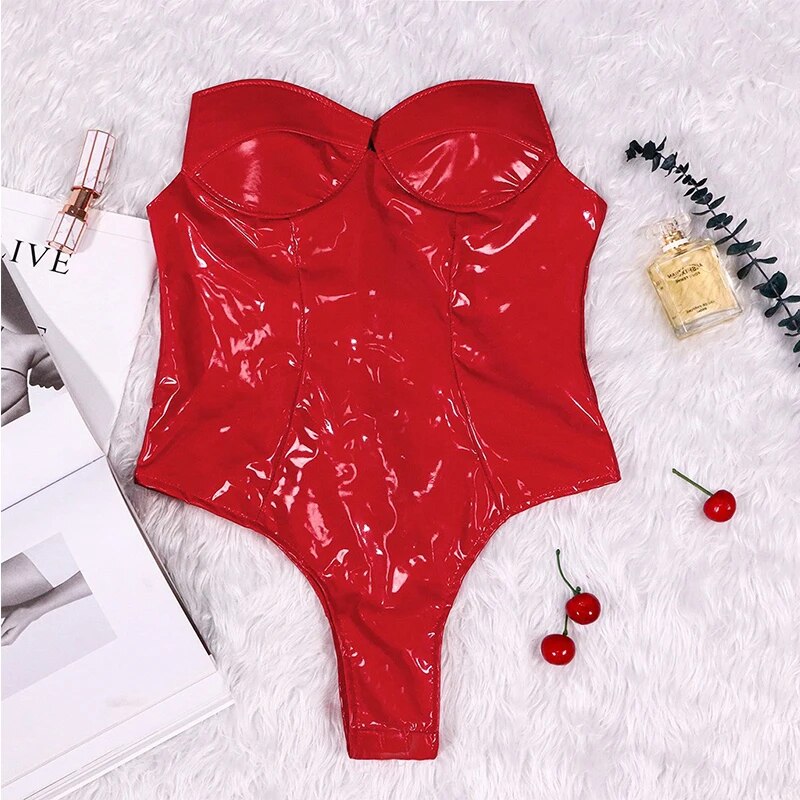 Pu Leather Sexy Backless Bodysuit Strapless