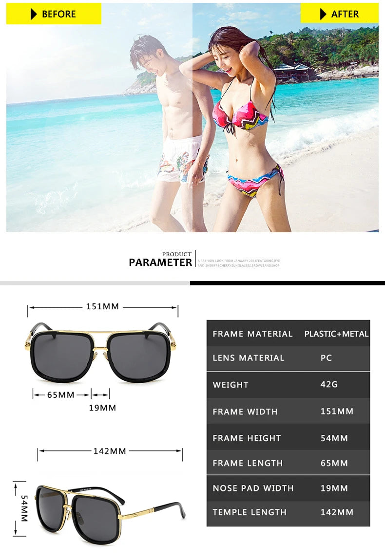 Men Square Metal Sunglasses