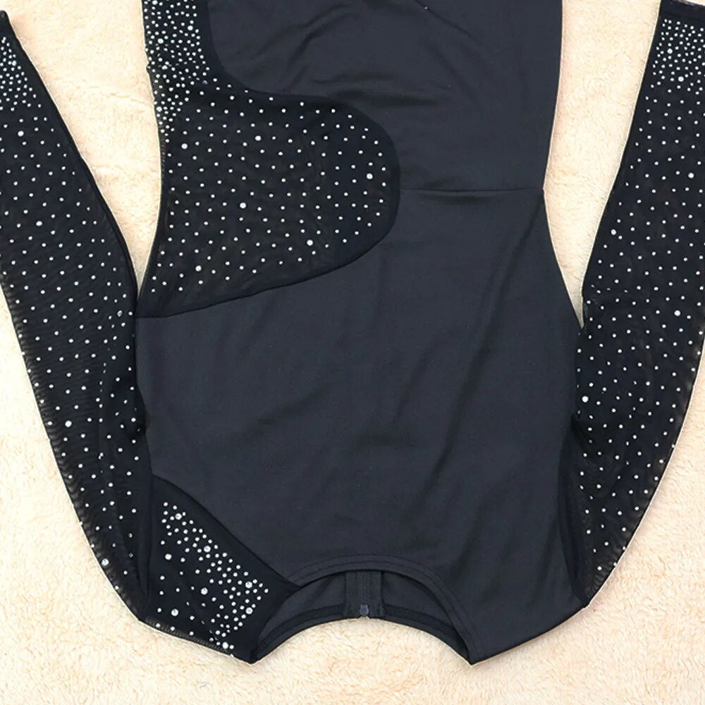 Long Sleeve Diamonds Mesh Female Jumpsuits