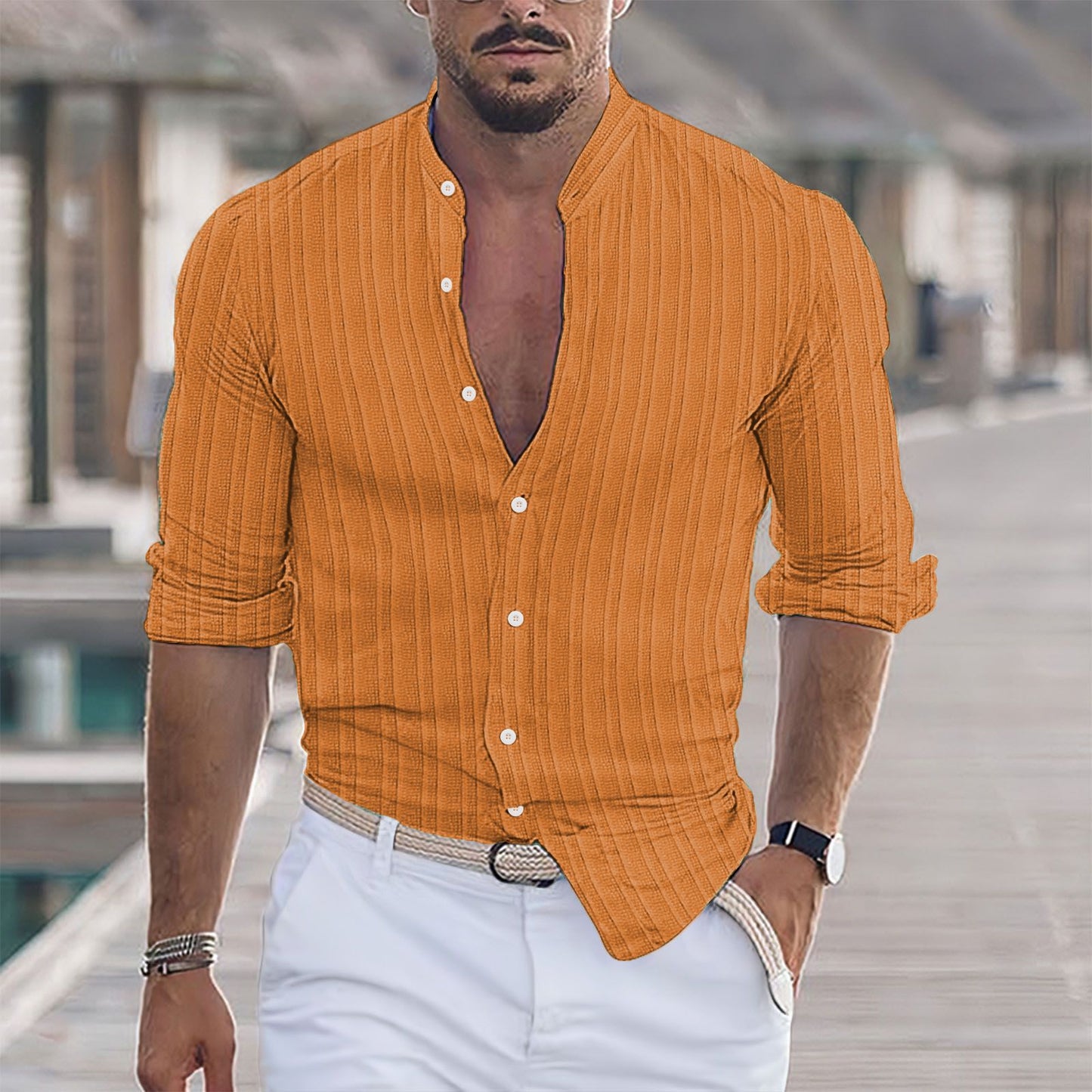 Men's Linen Stripes Casual Shirt