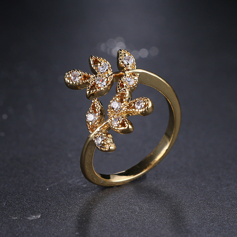 Fashion Leaf-shaped Open Ring 18K Gold Plated