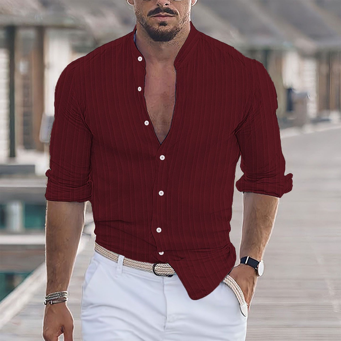 Men's Linen Stripes Casual Shirt