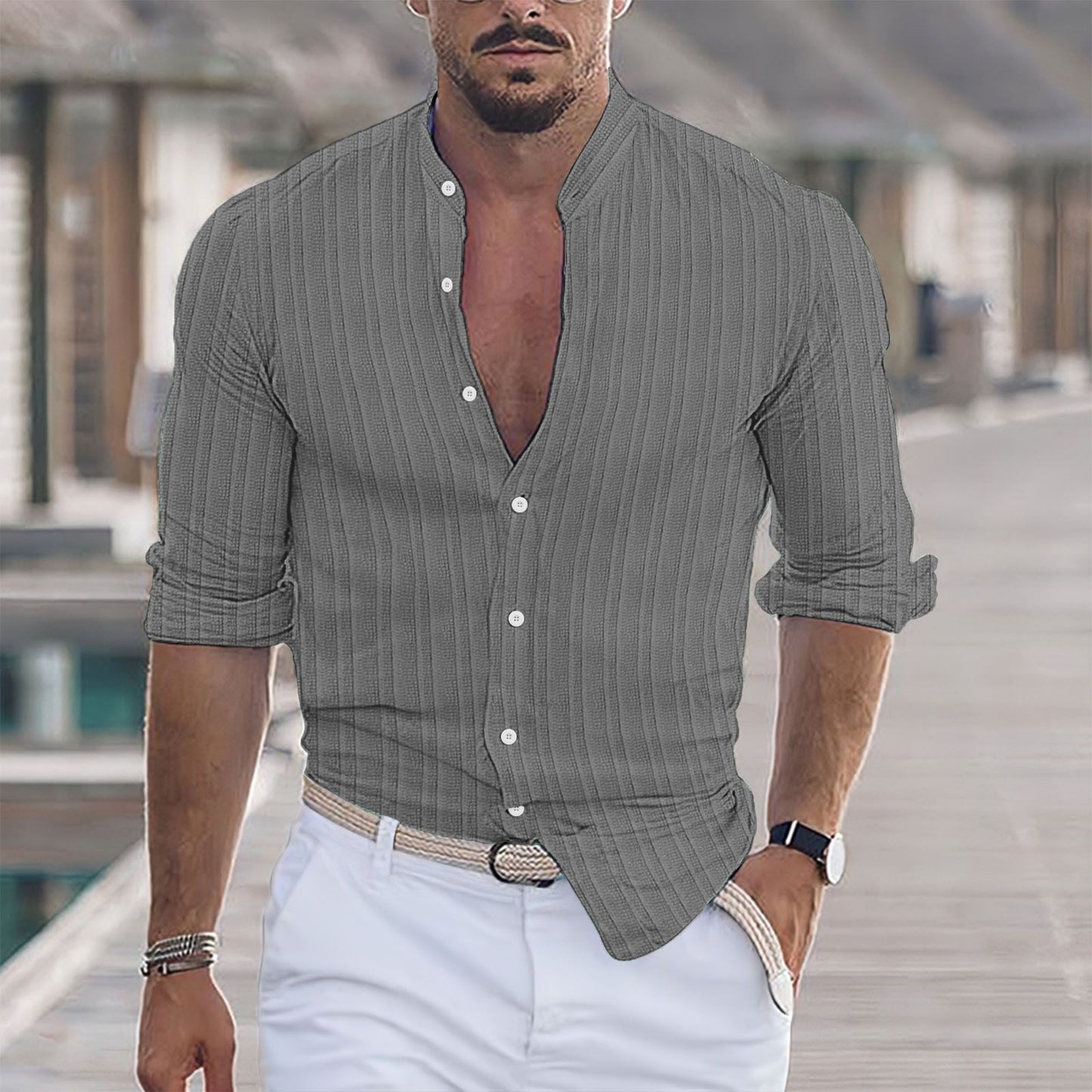 Men's Linen Stripes Casual Shirt