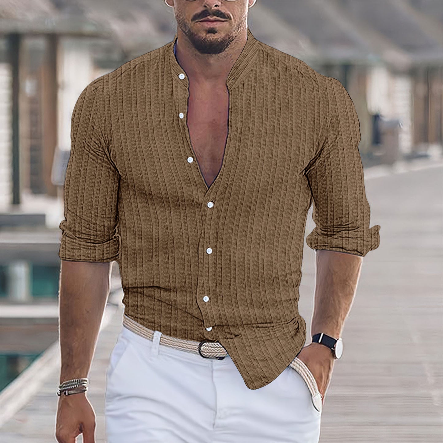 Men's Linen Stripes Casual Shirt