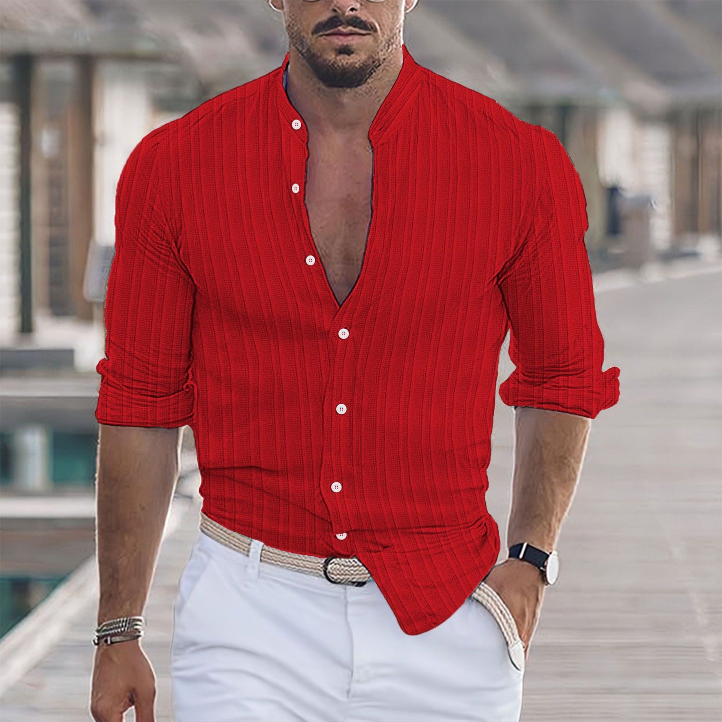Men's Linen Stripes Casual Shirt
