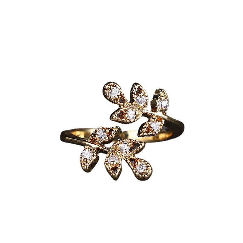 Fashion Leaf-shaped Open Ring 18K Gold Plated