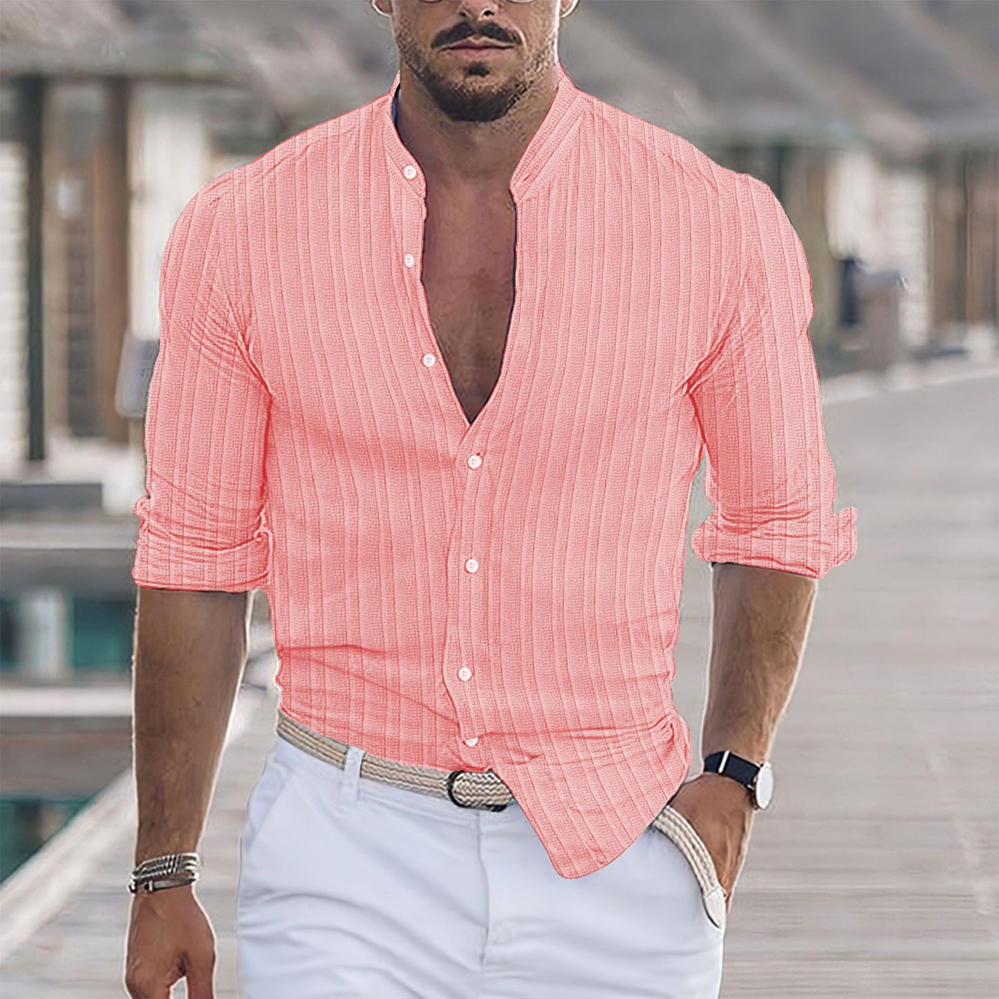 Men's Linen Stripes Casual Shirt
