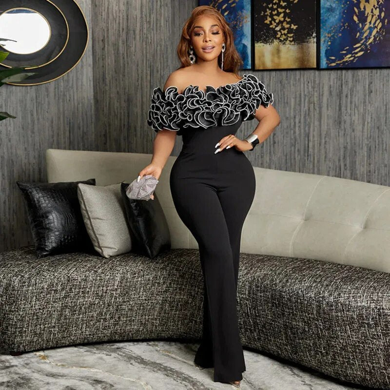 Elegant Women's Sexy Off Shoulder Slash Neck Evening Formal Jumpsuit