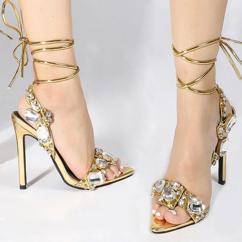 Liyke Sexy Strappy Sandals High Heels Crystal Diamond
