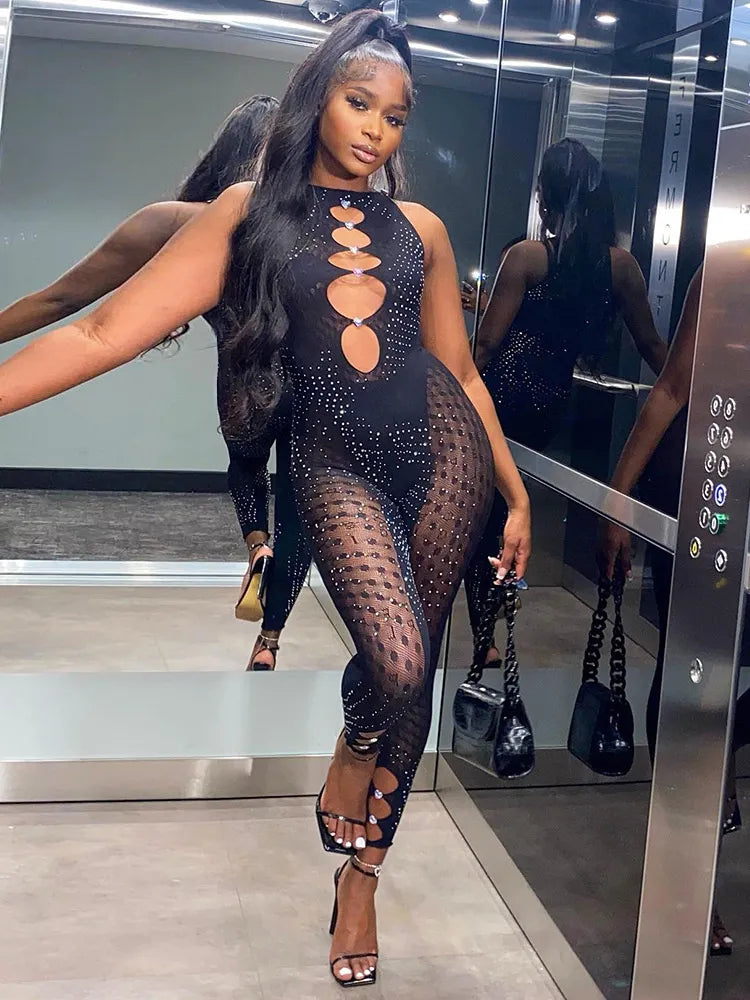 Women Rhinestones Jumpsuit