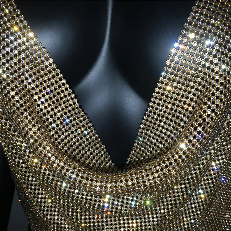 Rhinestone Backless Party Crop Top