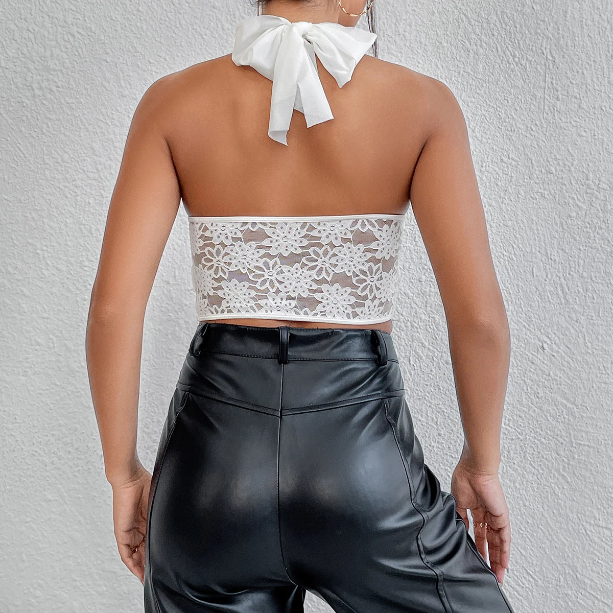 Sleeveless Embroidery Cross Halter Crop Top