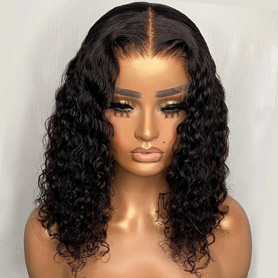 Brazilian Deep Wave Transparent Human Hair Lace Wig Pre Plucked