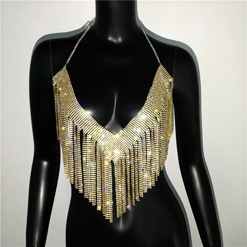 Women Halter Rhinestone Top