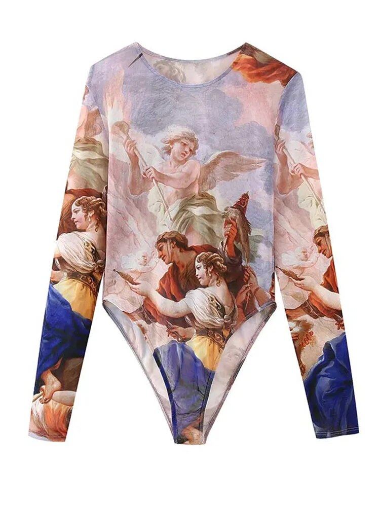 Women Vintage Long Sleeve Bodysuit