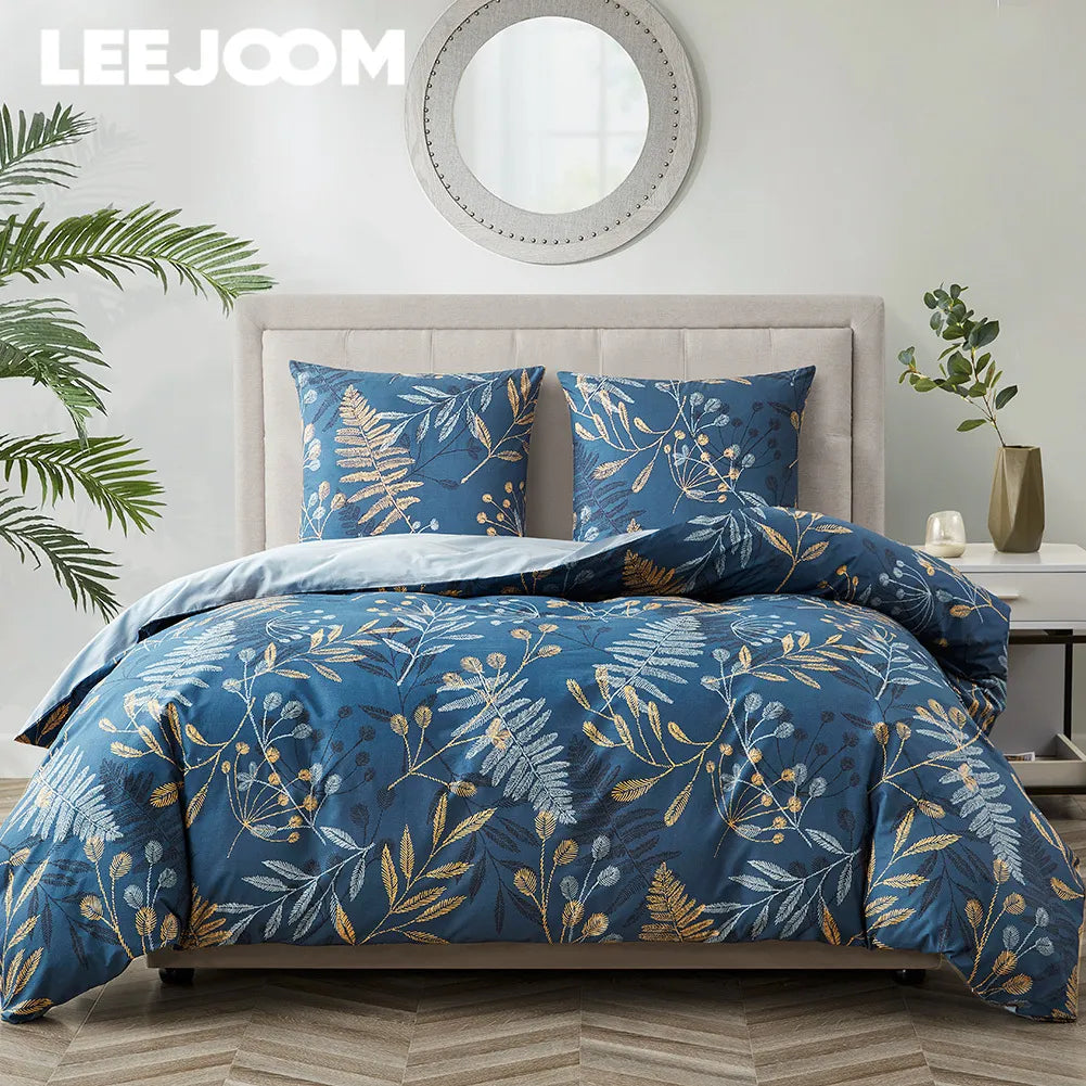 Cotton Duvet Cover Set Blue Printed Microfiber Bedding
