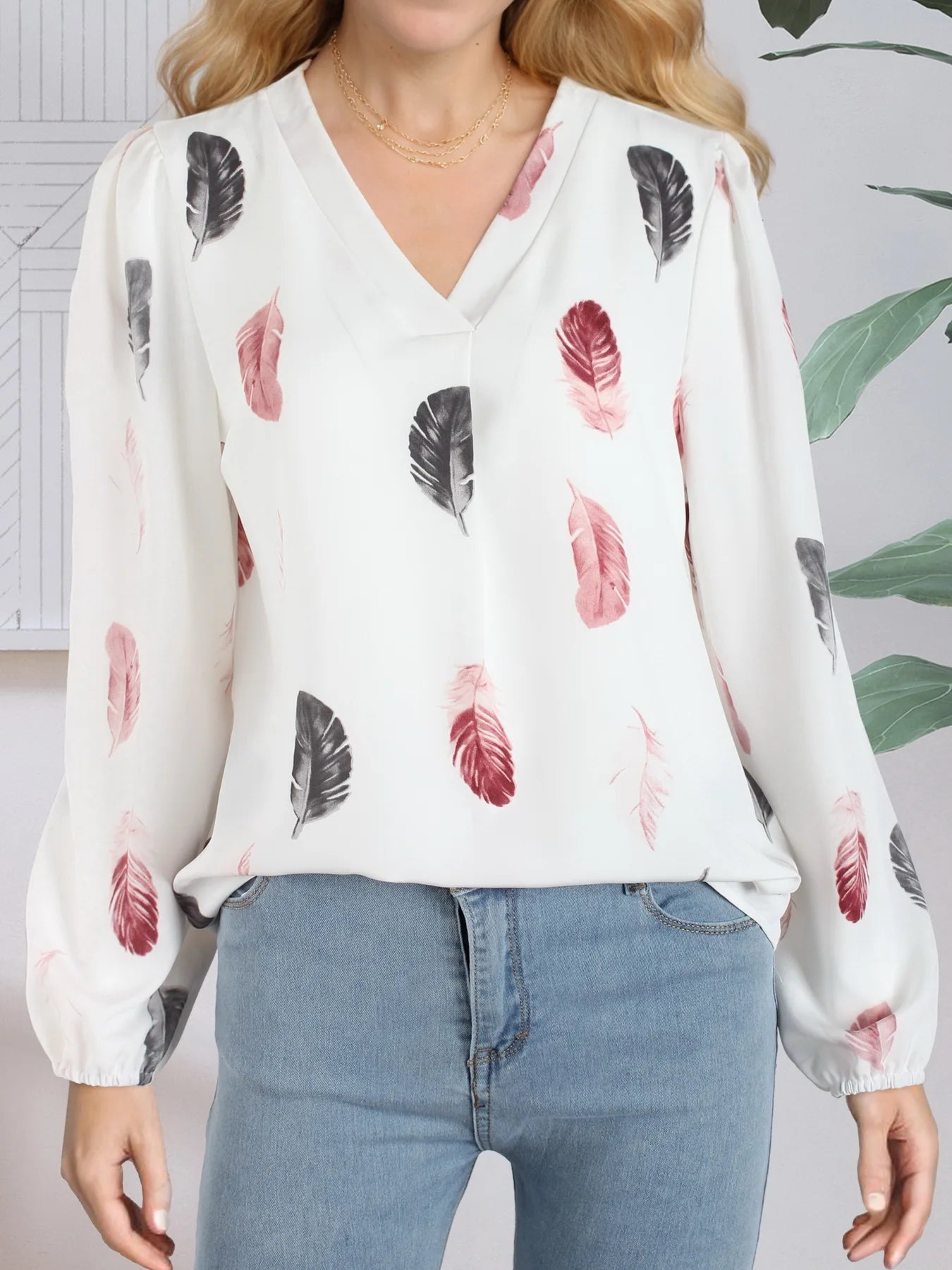 Women's Printed V Neck Blouse