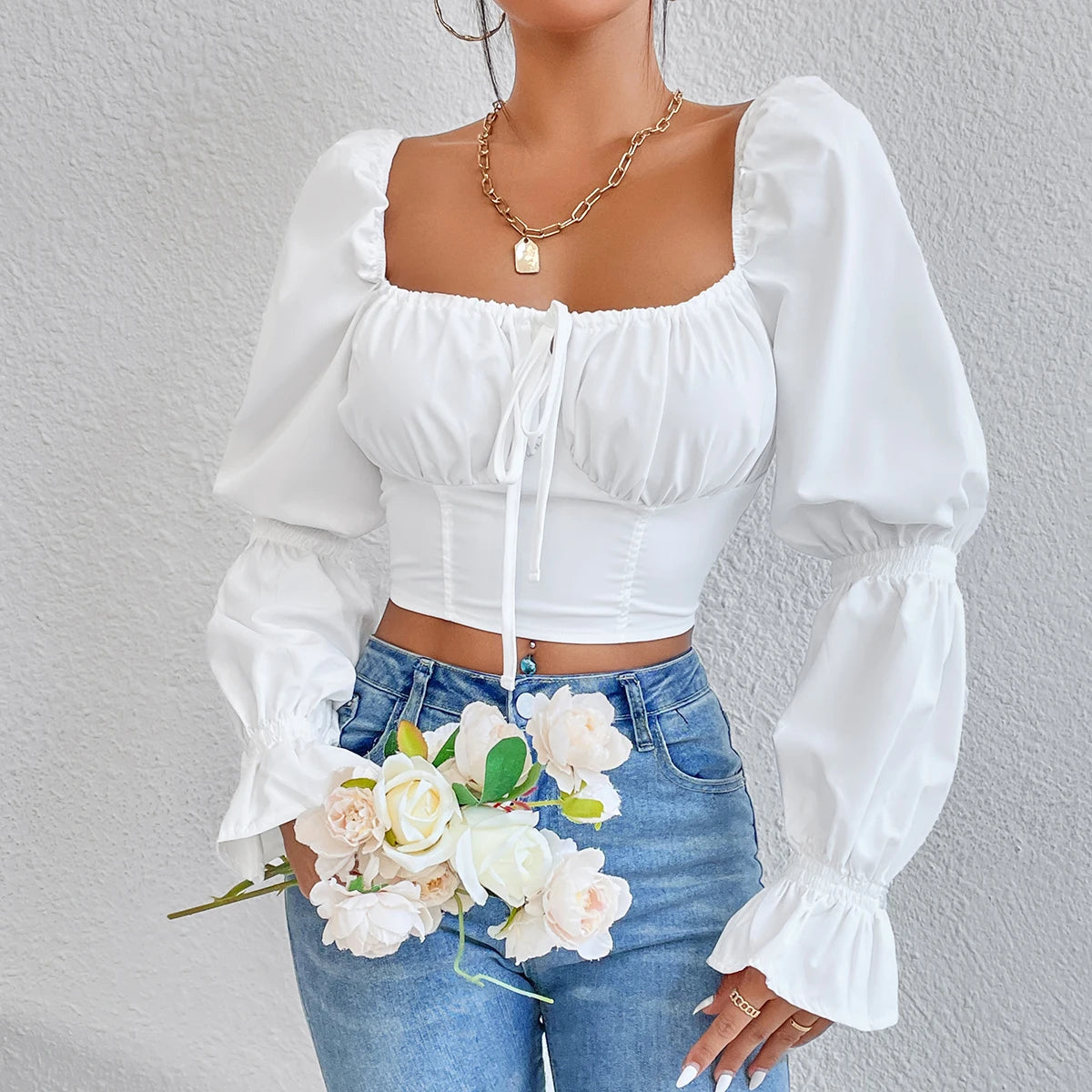 White Sexy Long Sleeves Crop Top